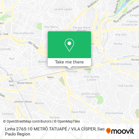 Linha 2765-10 METRŌ TATUAPÉ / VILA CÍSPER map