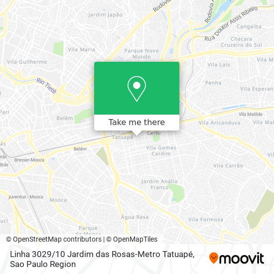 Linha 3029 / 10 Jardim das Rosas-Metro Tatuapé map