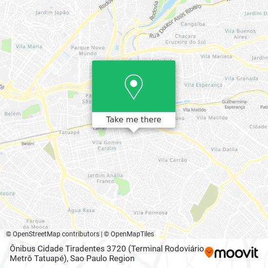 Ônibus Cidade Tiradentes 3720 (Terminal Rodoviário Metrô Tatuapé) map