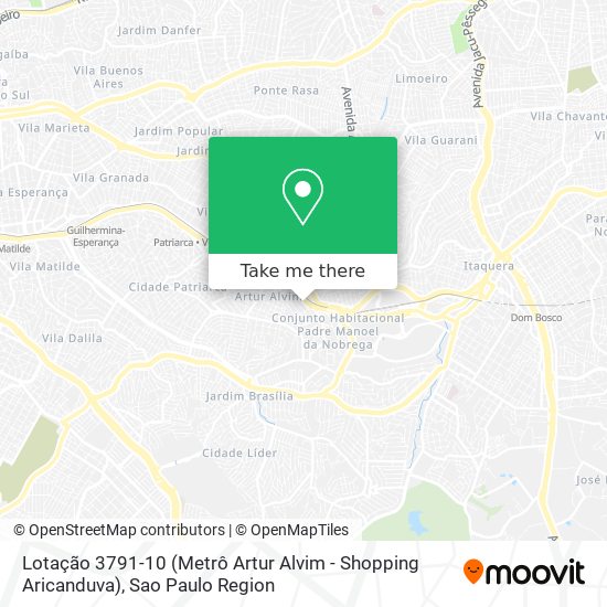 Lotação 3791-10 (Metrô Artur Alvim - Shopping Aricanduva) map