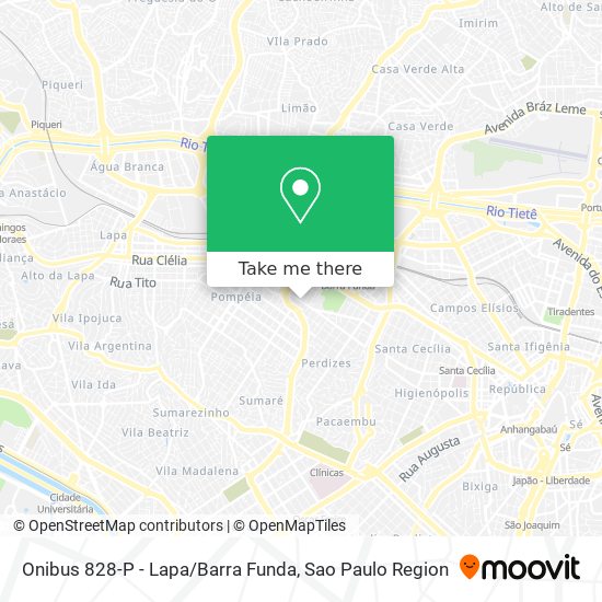 Onibus 828-P - Lapa / Barra Funda map