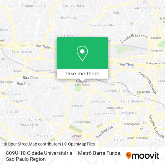 809U-10 Cidade Universitária – Metrô Barra Funda map
