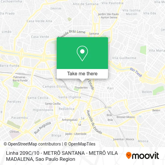 Linha 209C / 10 - METRÔ SANTANA - METRÔ VILA MADALENA map