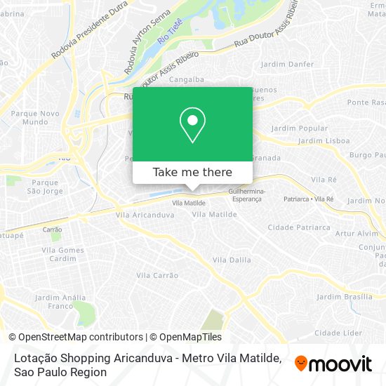 Mapa Lotação Shopping Aricanduva - Metro Vila Matilde