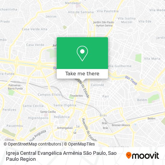 Mapa Igreja Central Evangélica Armênia São Paulo