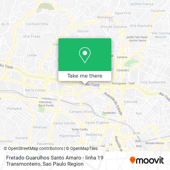 Fretado Guarulhos Santo Amaro - linha 19 Transmonteiro map