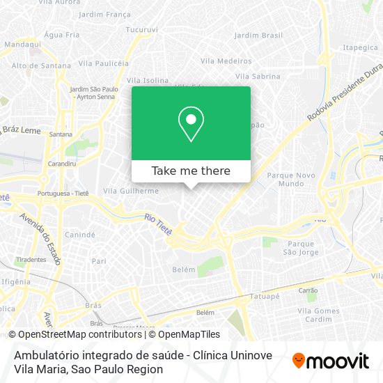 Mapa Ambulatório integrado de saúde - Clínica Uninove Vila Maria