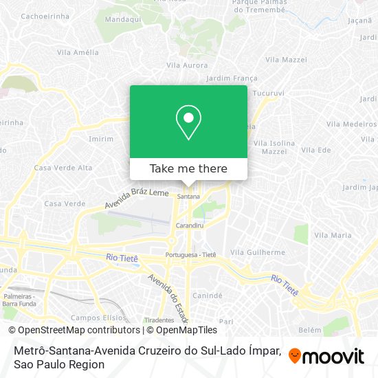 Mapa Metrô-Santana-Avenida Cruzeiro do Sul-Lado Ímpar