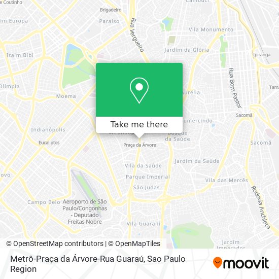 Mapa Metrô-Praça da Árvore-Rua Guaraú