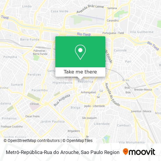 Mapa Metrô-República-Rua do Arouche