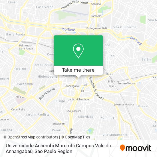 Mapa Universidade Anhembi Morumbi Câmpus Vale do Anhangabaú