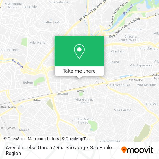 Mapa Avenida Celso Garcia / Rua São Jorge