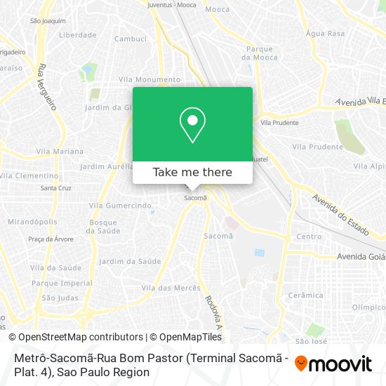 Mapa Metrô-Sacomã-Rua Bom Pastor (Terminal Sacomã - Plat. 4)