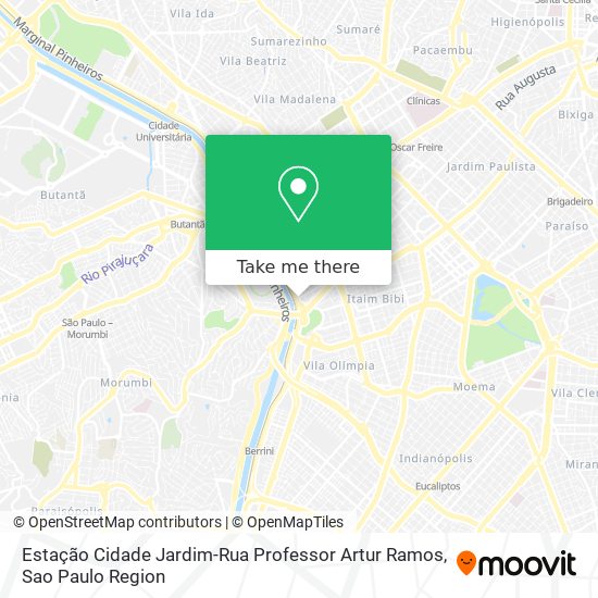Mapa Estação Cidade Jardim-Rua Professor Artur Ramos
