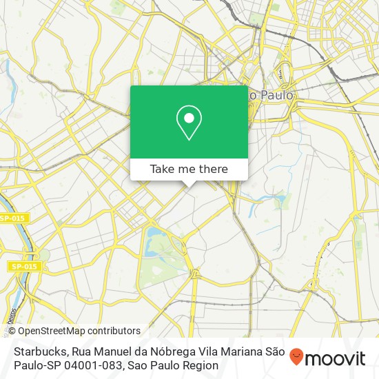 Mapa Starbucks, Rua Manuel da Nóbrega Vila Mariana São Paulo-SP 04001-083