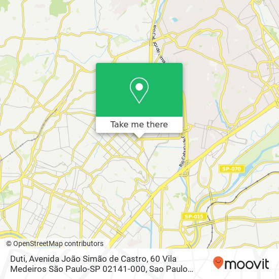 Mapa Duti, Avenida João Simão de Castro, 60 Vila Medeiros São Paulo-SP 02141-000
