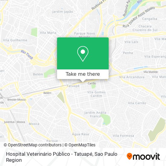 Mapa Hospital Veterinário Público - Tatuapé