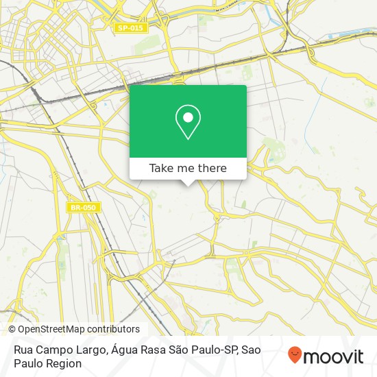 Mapa Rua Campo Largo, Água Rasa São Paulo-SP