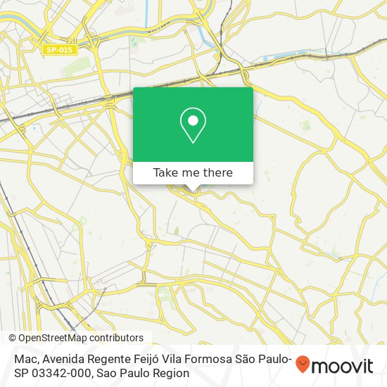 Mapa Mac, Avenida Regente Feijó Vila Formosa São Paulo-SP 03342-000