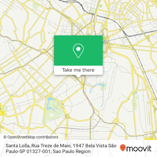 Mapa Santa Lolla, Rua Treze de Maio, 1947 Bela Vista São Paulo-SP 01327-001