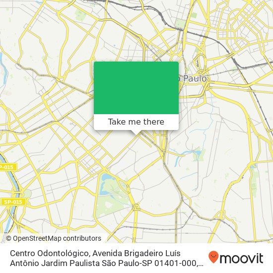 Mapa Centro Odontológico, Avenida Brigadeiro Luís Antônio Jardim Paulista São Paulo-SP 01401-000