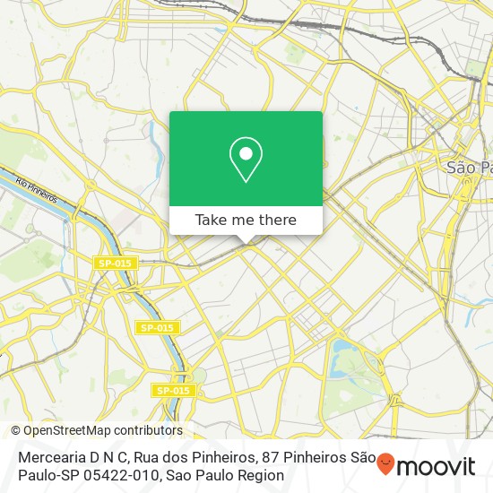 Mapa Mercearia D N C, Rua dos Pinheiros, 87 Pinheiros São Paulo-SP 05422-010