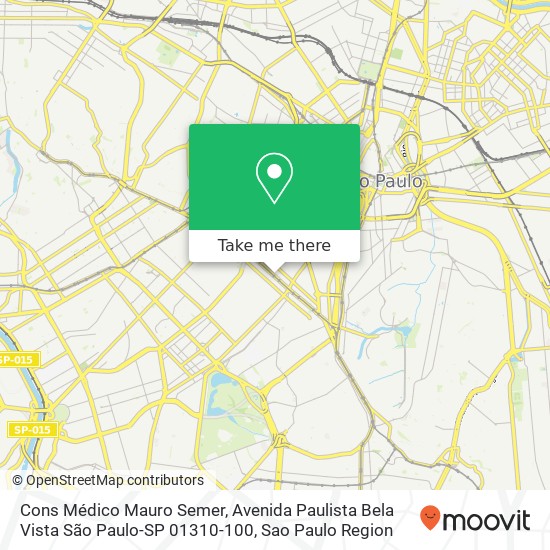 Mapa Cons Médico Mauro Semer, Avenida Paulista Bela Vista São Paulo-SP 01310-100