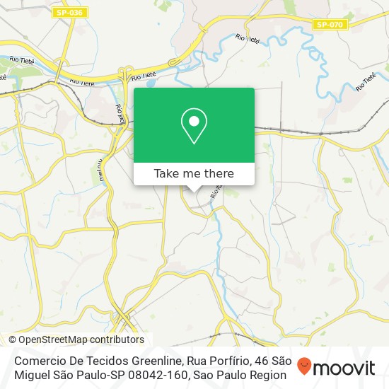 Mapa Comercio De Tecidos Greenline, Rua Porfírio, 46 São Miguel São Paulo-SP 08042-160