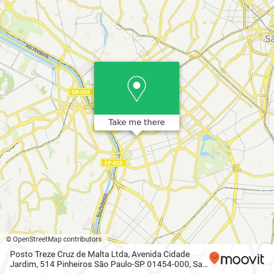 Mapa Posto Treze Cruz de Malta Ltda, Avenida Cidade Jardim, 514 Pinheiros São Paulo-SP 01454-000