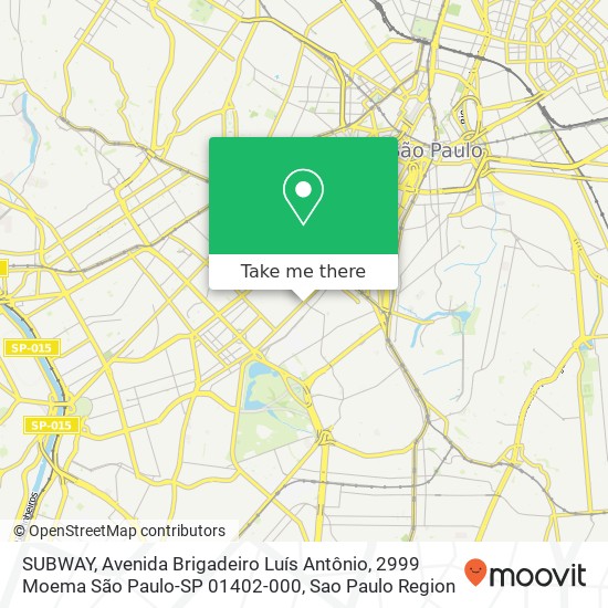 Mapa SUBWAY, Avenida Brigadeiro Luís Antônio, 2999 Moema São Paulo-SP 01402-000