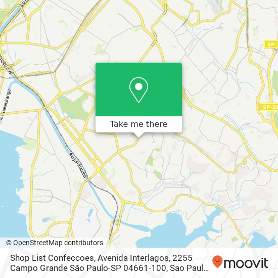 Mapa Shop List Confeccoes, Avenida Interlagos, 2255 Campo Grande São Paulo-SP 04661-100