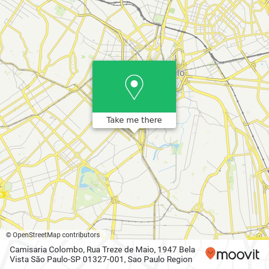 Mapa Camisaria Colombo, Rua Treze de Maio, 1947 Bela Vista São Paulo-SP 01327-001