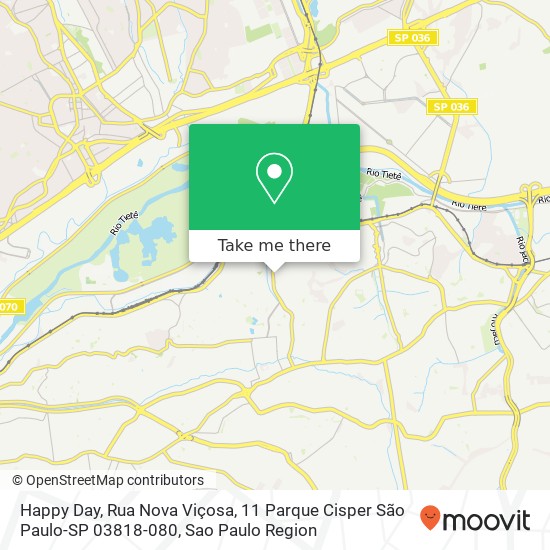 Mapa Happy Day, Rua Nova Viçosa, 11 Parque Cisper São Paulo-SP 03818-080