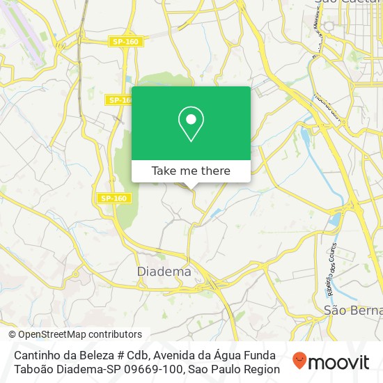 Mapa Cantinho da Beleza # Cdb, Avenida da Água Funda Taboão Diadema-SP 09669-100
