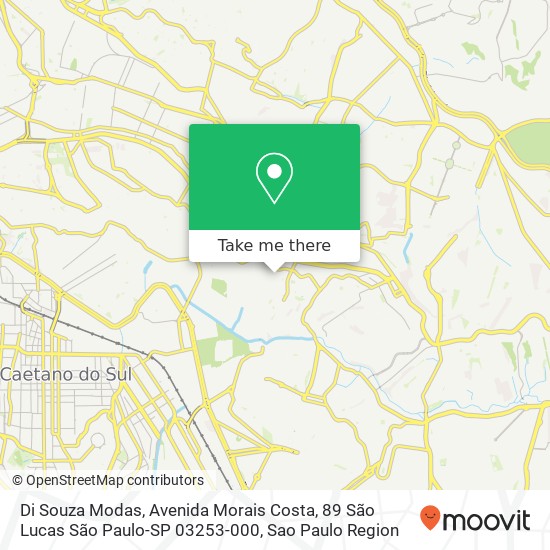 Mapa Di Souza Modas, Avenida Morais Costa, 89 São Lucas São Paulo-SP 03253-000