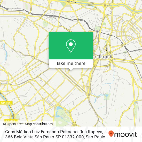 Mapa Cons Médico Luiz Fernando Palmerio, Rua Itapeva, 366 Bela Vista São Paulo-SP 01332-000