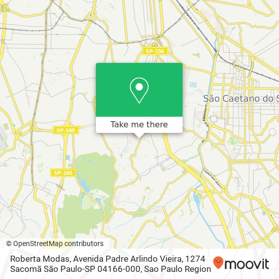 Mapa Roberta Modas, Avenida Padre Arlindo Vieira, 1274 Sacomã São Paulo-SP 04166-000
