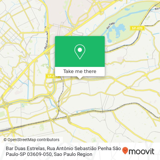 Mapa Bar Duas Estrelas, Rua Antônio Sebastião Penha São Paulo-SP 03609-050