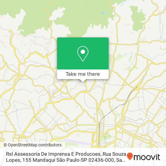 Mapa Rsl Assessoria De Imprensa E Producoes, Rua Souza Lopes, 155 Mandaqui São Paulo-SP 02436-000