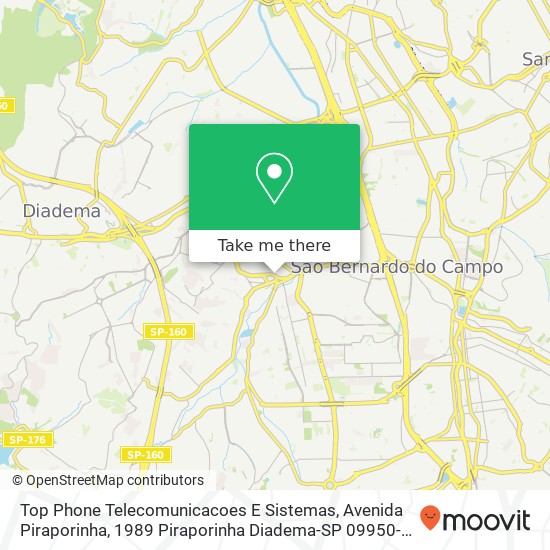 Mapa Top Phone Telecomunicacoes E Sistemas, Avenida Piraporinha, 1989 Piraporinha Diadema-SP 09950-000