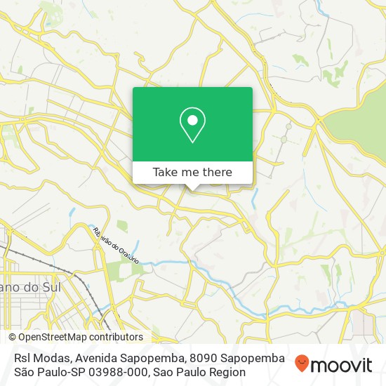Mapa Rsl Modas, Avenida Sapopemba, 8090 Sapopemba São Paulo-SP 03988-000