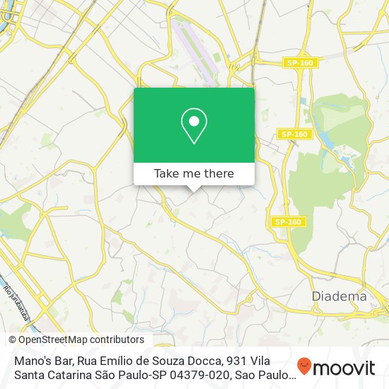 Mapa Mano's Bar, Rua Emílio de Souza Docca, 931 Vila Santa Catarina São Paulo-SP 04379-020