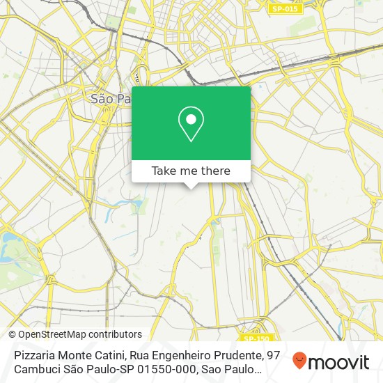 Mapa Pizzaria Monte Catini, Rua Engenheiro Prudente, 97 Cambuci São Paulo-SP 01550-000
