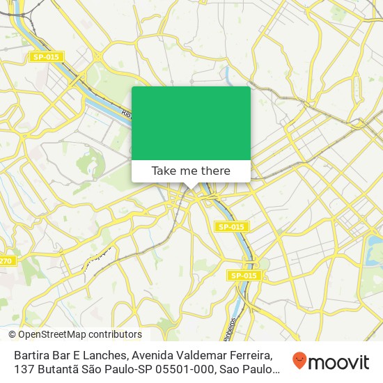 Mapa Bartira Bar E Lanches, Avenida Valdemar Ferreira, 137 Butantã São Paulo-SP 05501-000