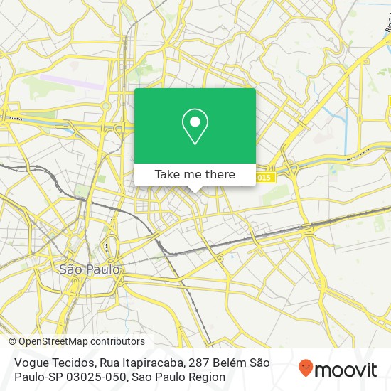 Mapa Vogue Tecidos, Rua Itapiracaba, 287 Belém São Paulo-SP 03025-050