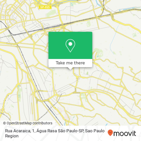 Mapa Rua Acaraica, 1, Água Rasa São Paulo-SP