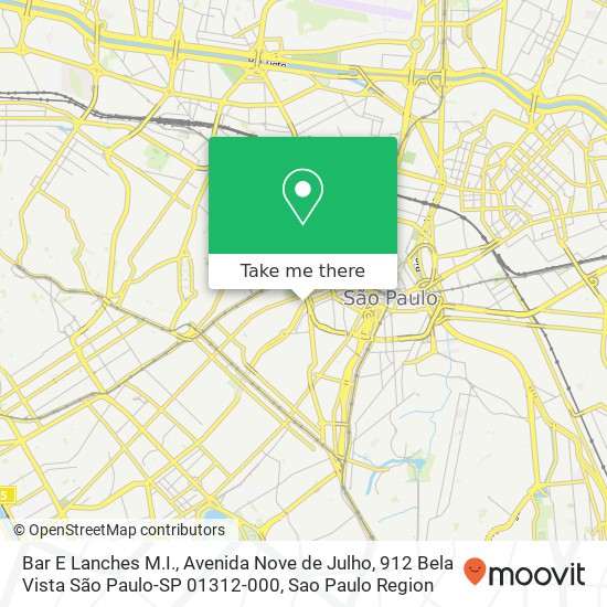 Mapa Bar E Lanches M.I., Avenida Nove de Julho, 912 Bela Vista São Paulo-SP 01312-000