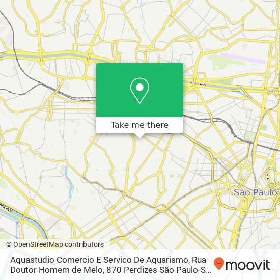 Mapa Aquastudio Comercio E Servico De Aquarismo, Rua Doutor Homem de Melo, 870 Perdizes São Paulo-SP 05007-002