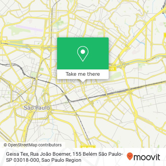 Mapa Geisa Tex, Rua João Boemer, 155 Belém São Paulo-SP 03018-000