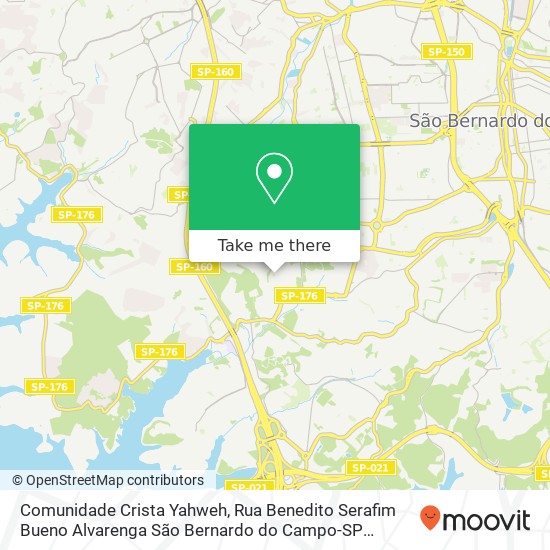 Mapa Comunidade Crista Yahweh, Rua Benedito Serafim Bueno Alvarenga São Bernardo do Campo-SP 09850-780